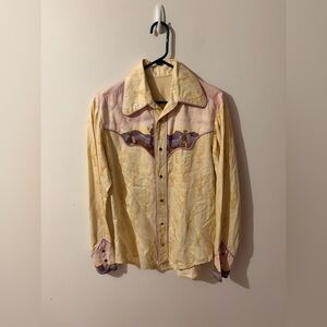 Women's Rodeo Cowboy Western Button Down Shirt - Cream and Purple Size Small